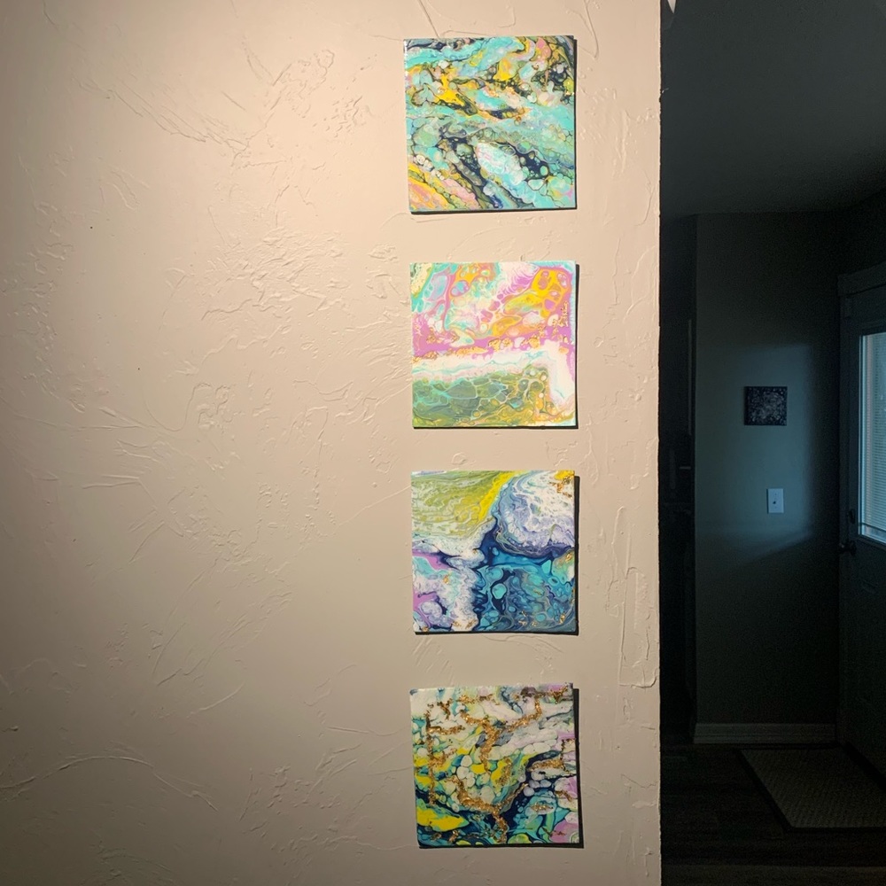 Abstract acrylic pour painting bundle